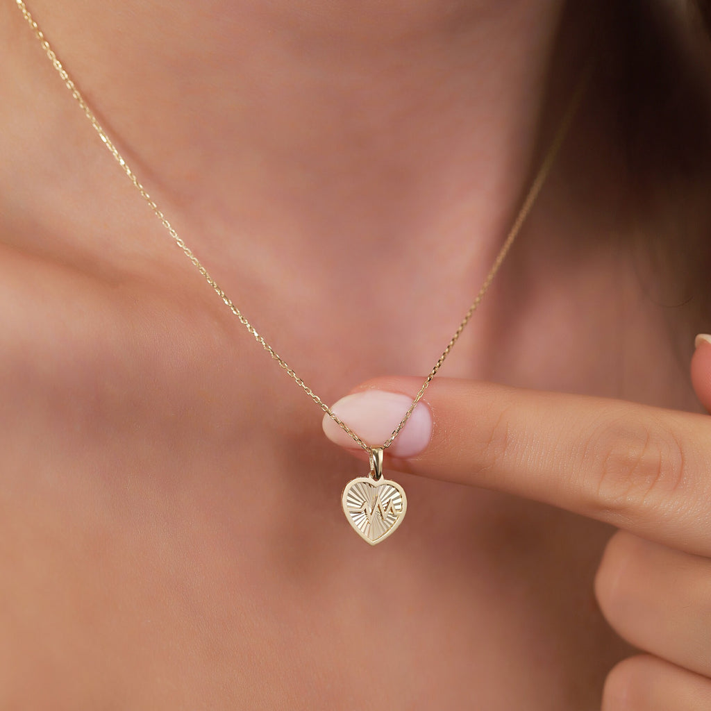 14K Gold Heartbeat Necklace, Diamond Cut Heart Pulse Pendant, Pulse Line Charm, Meaningful Gift for Her