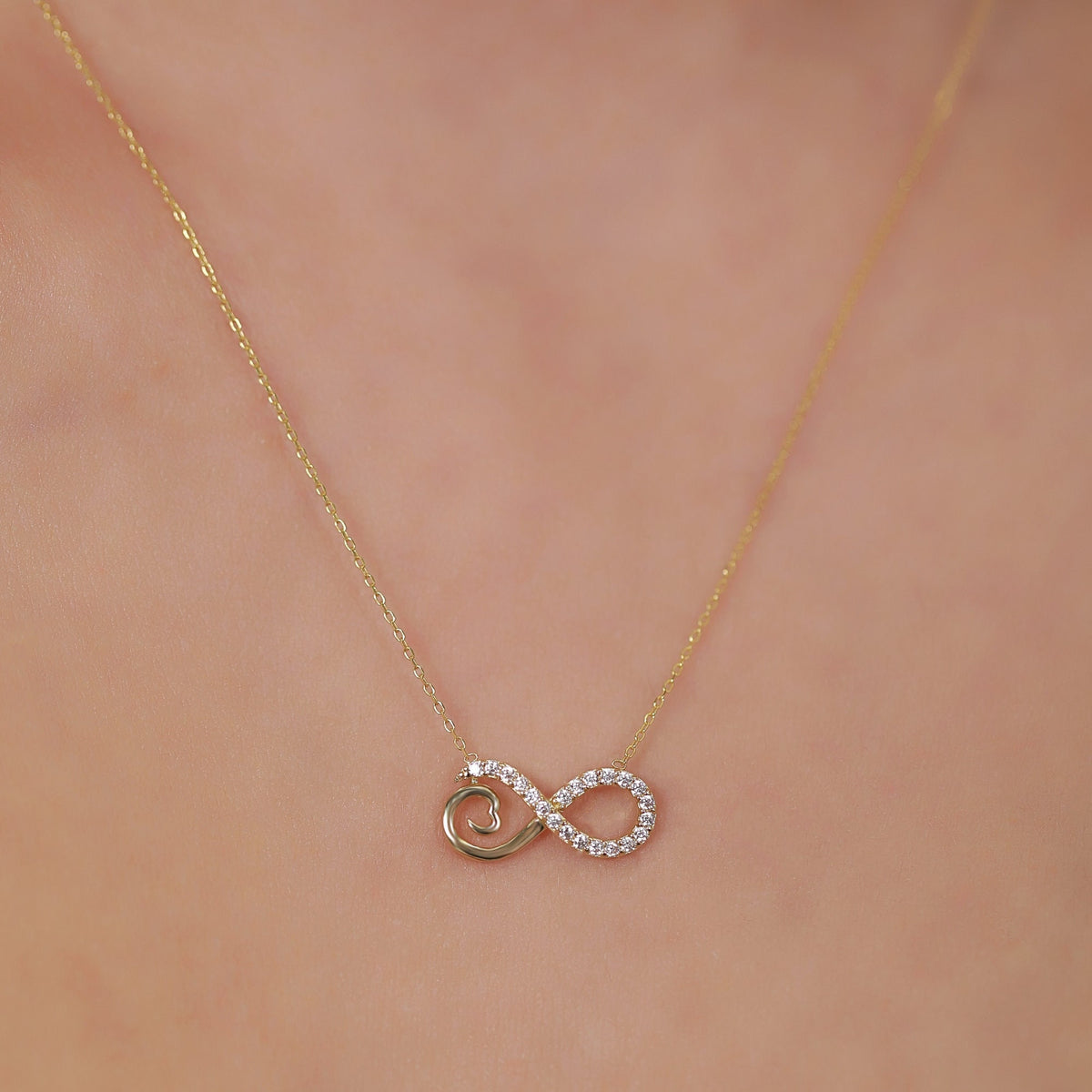 14K Gold Pave Infinity Heart Necklace, Lab Diamond Infinity Love Pendant, Eternal Love Charm, Gift for Her