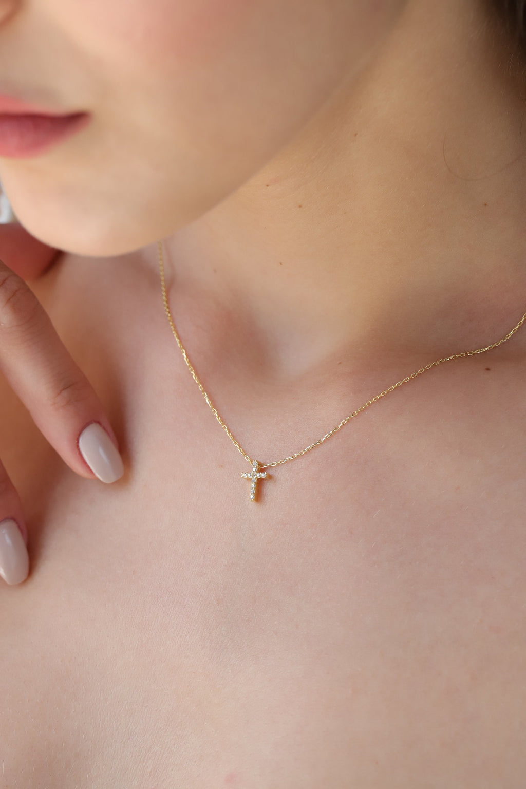 14K Gold Lab Diamond Cross Necklace, Pave Cross Pendant, Sparkling Faith Charm, Gift for Her