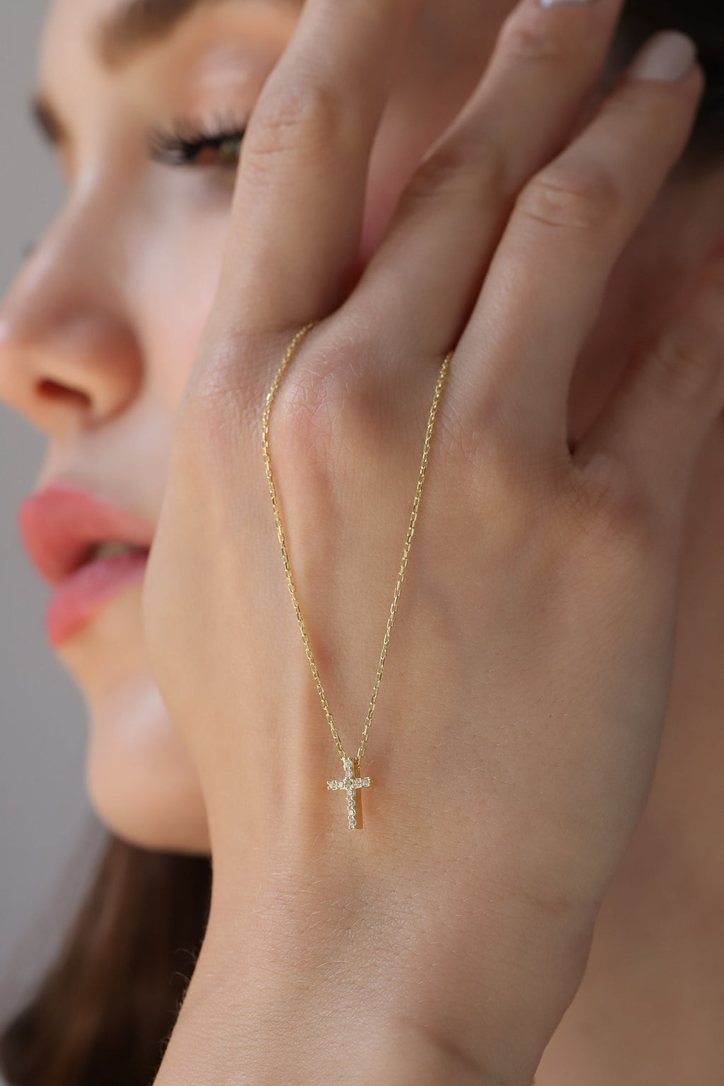 14K Gold Lab Diamond Cross Necklace, Pave Cross Pendant, Sparkling Faith Charm, Gift for Her