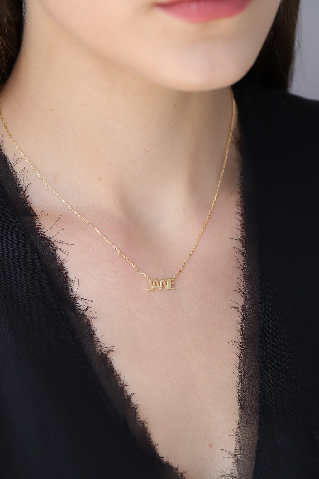 14K Gold Custom Name Necklace, Solid Block Letter Nameplate, Personalized Bold Name Charm, Gift for Her