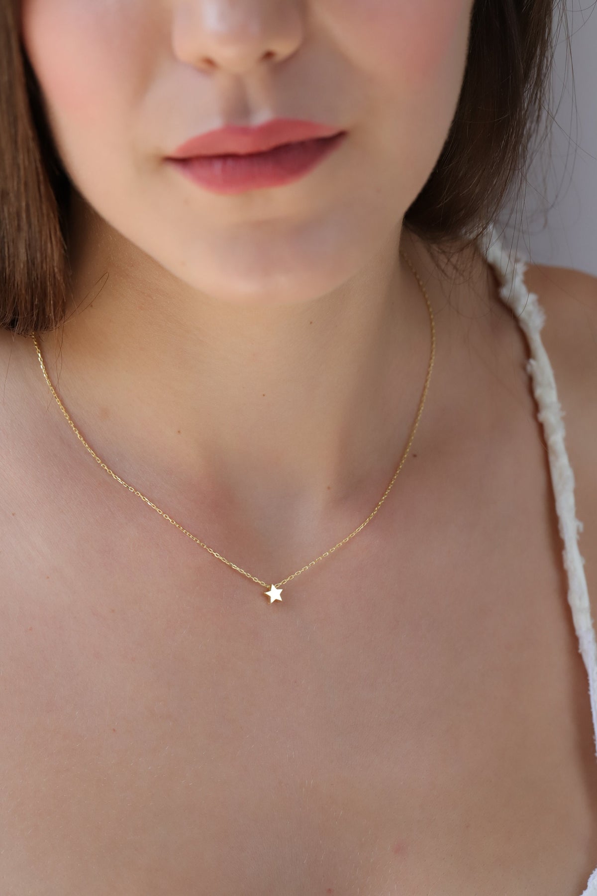 14K Gold Star Necklace, Solid Gold Puffy Star Pendant, Minimalist Star Charm, Gift for Her