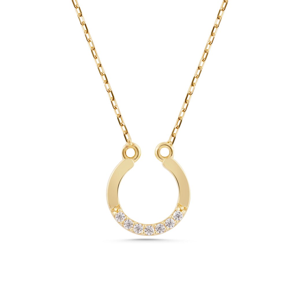 14K Gold Horseshoe Necklace, Lab Diamond Lucky Horseshoe Pendant, Good Luck Charm, Gift for Her
