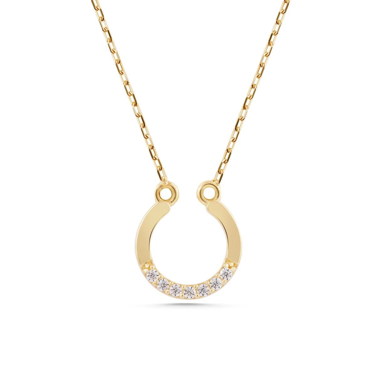 14K Gold Horseshoe Necklace, Lab Diamond Lucky Horseshoe Pendant, Good Luck Charm, Gift for Her