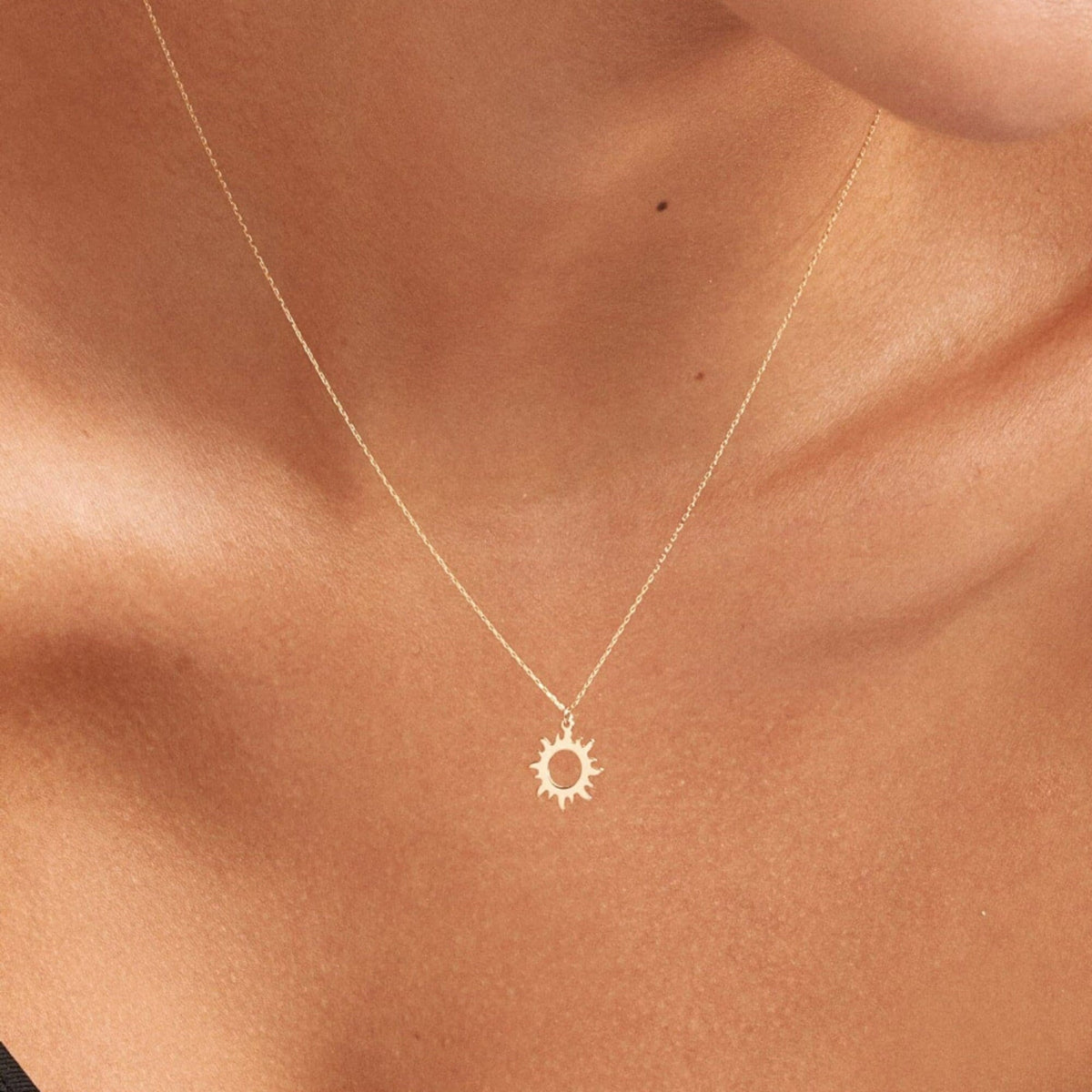 14K Gold Sun Necklace, Open Sunburst Pendant, Boho Celestial Charm, Everyday Gift for Her