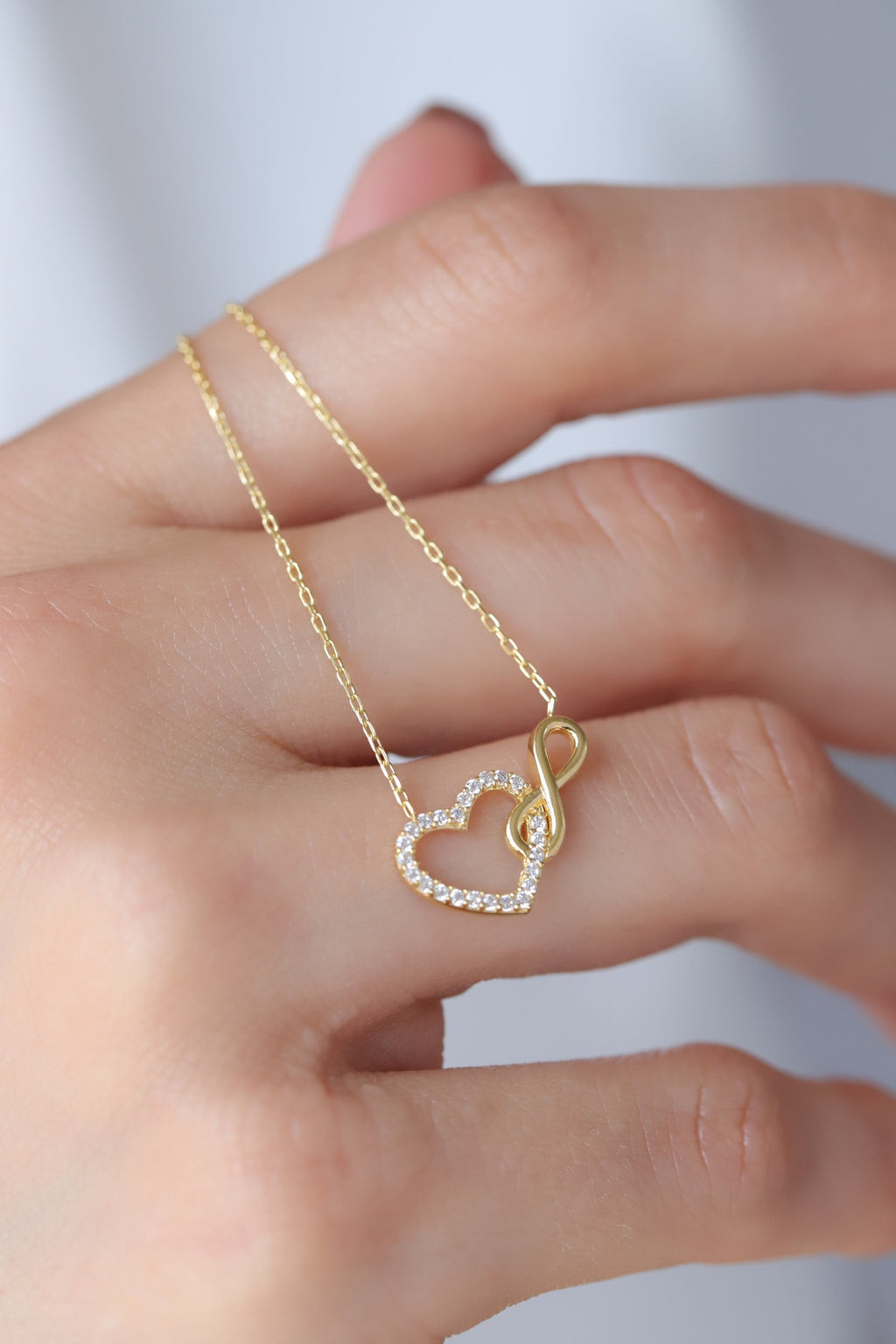 14K Gold Lab Diamond Infinity Heart Necklace, Pave Heart Infinity Pendant, Eternal Love Charm, Gift for Her