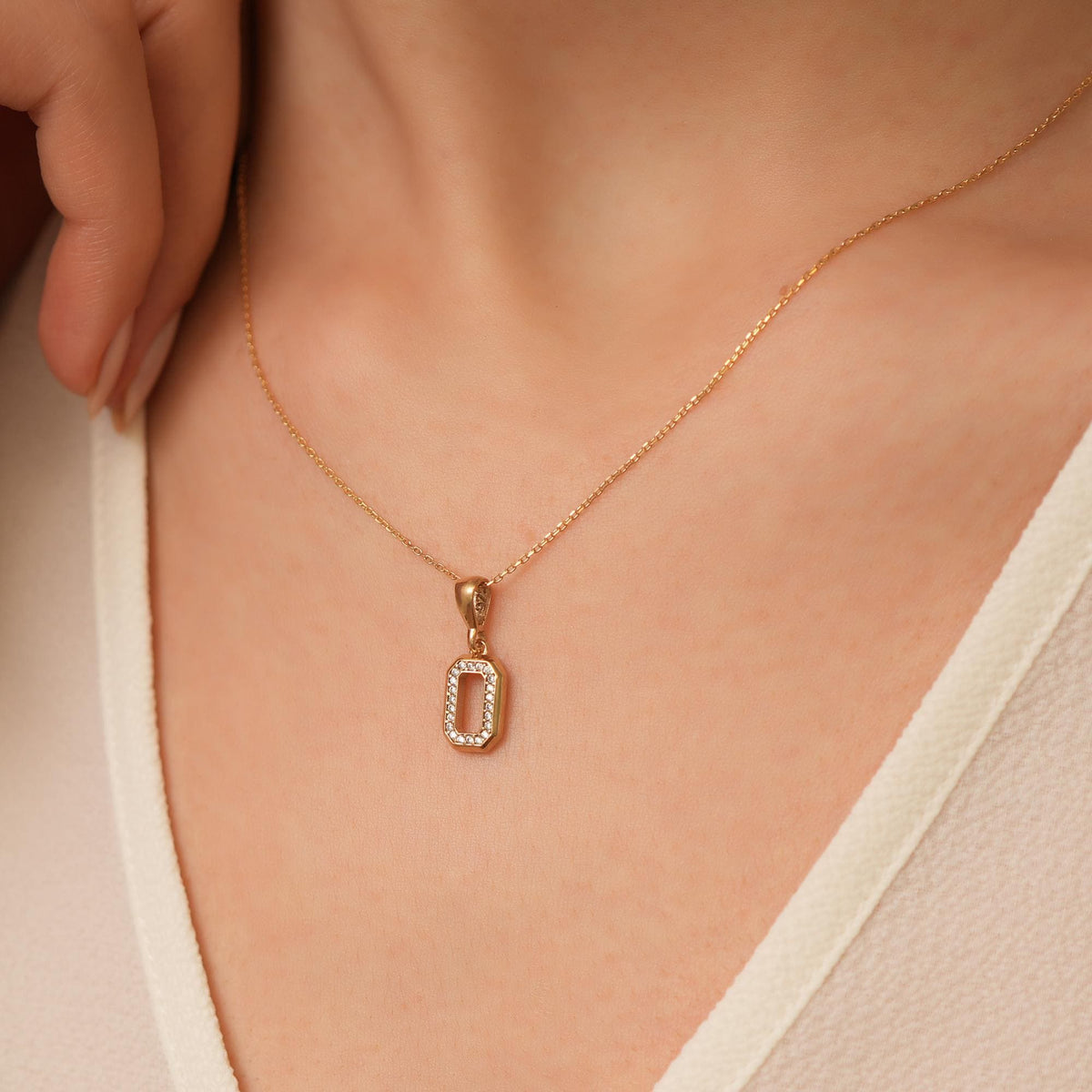 14K Gold Lab Diamond Octagon Necklace, Open Frame Emerald Cut Pendant, Sparkling Geometric Charm, Gift for Her