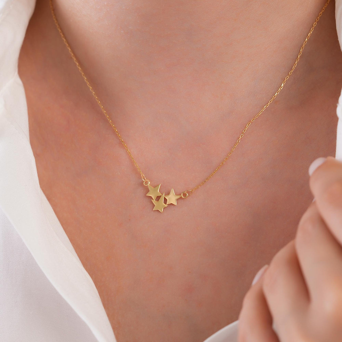 14K Gold Triple Star Necklace, Celestial Star Cluster Pendant, Dainty Minimalist Charm, Gift for Her