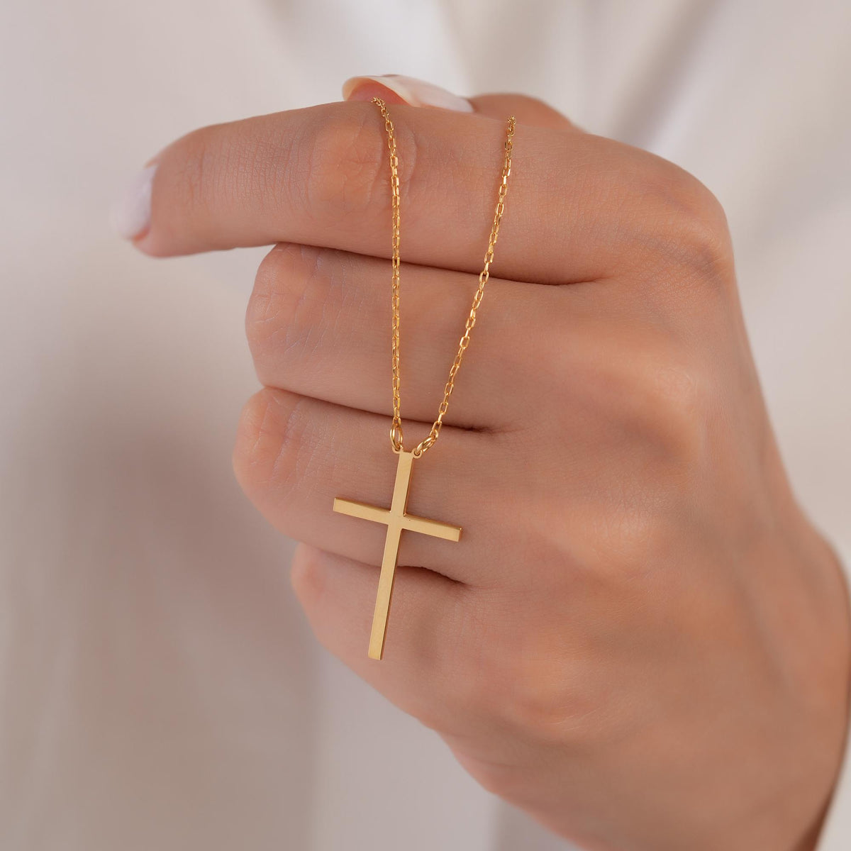 14K Gold Plain Cross Necklace, Solid Gold Cross Pendant, Simple Faith Jewelry, Unisex Gift for Him Her