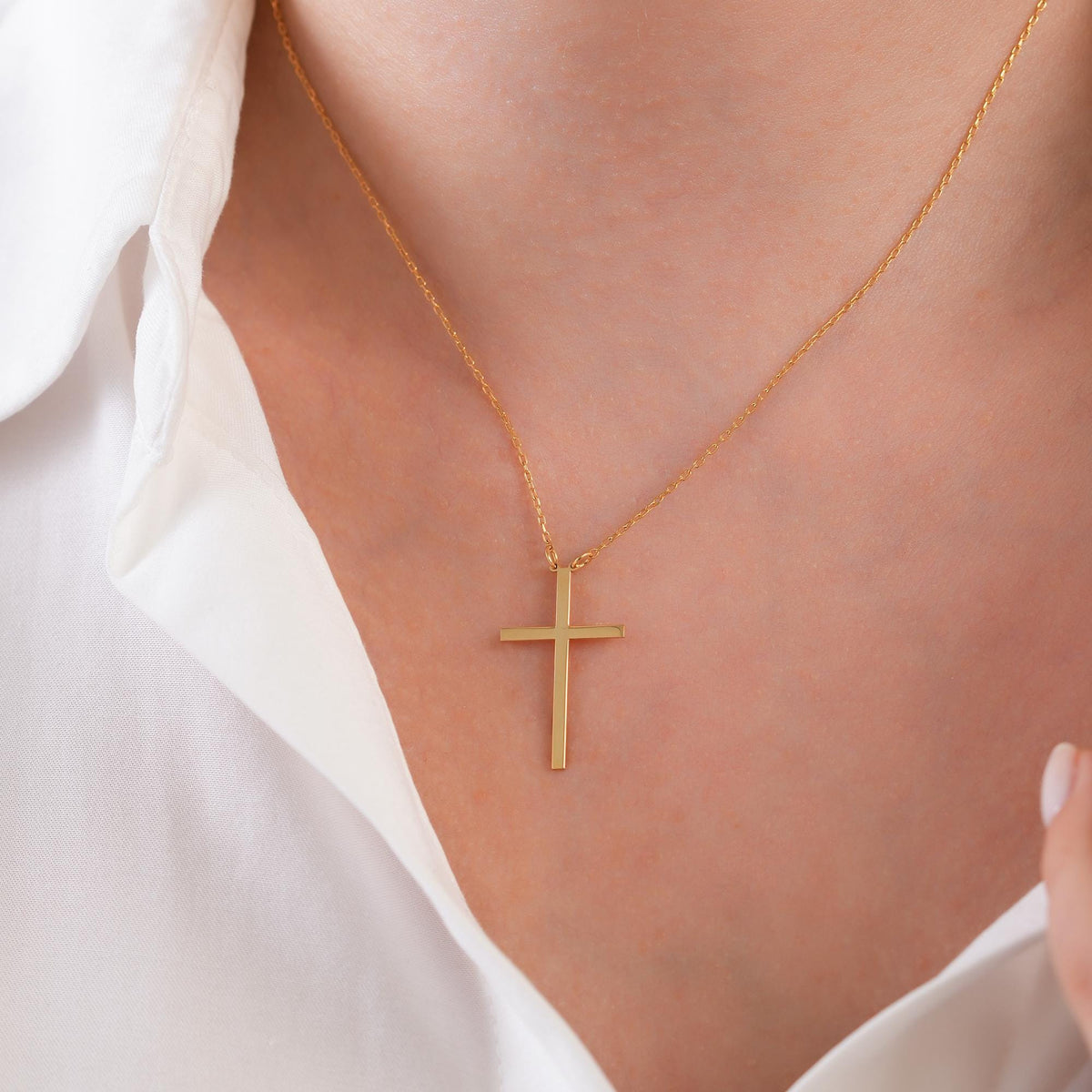 14K Gold Plain Cross Necklace, Solid Gold Cross Pendant, Simple Faith Jewelry, Unisex Gift for Him Her