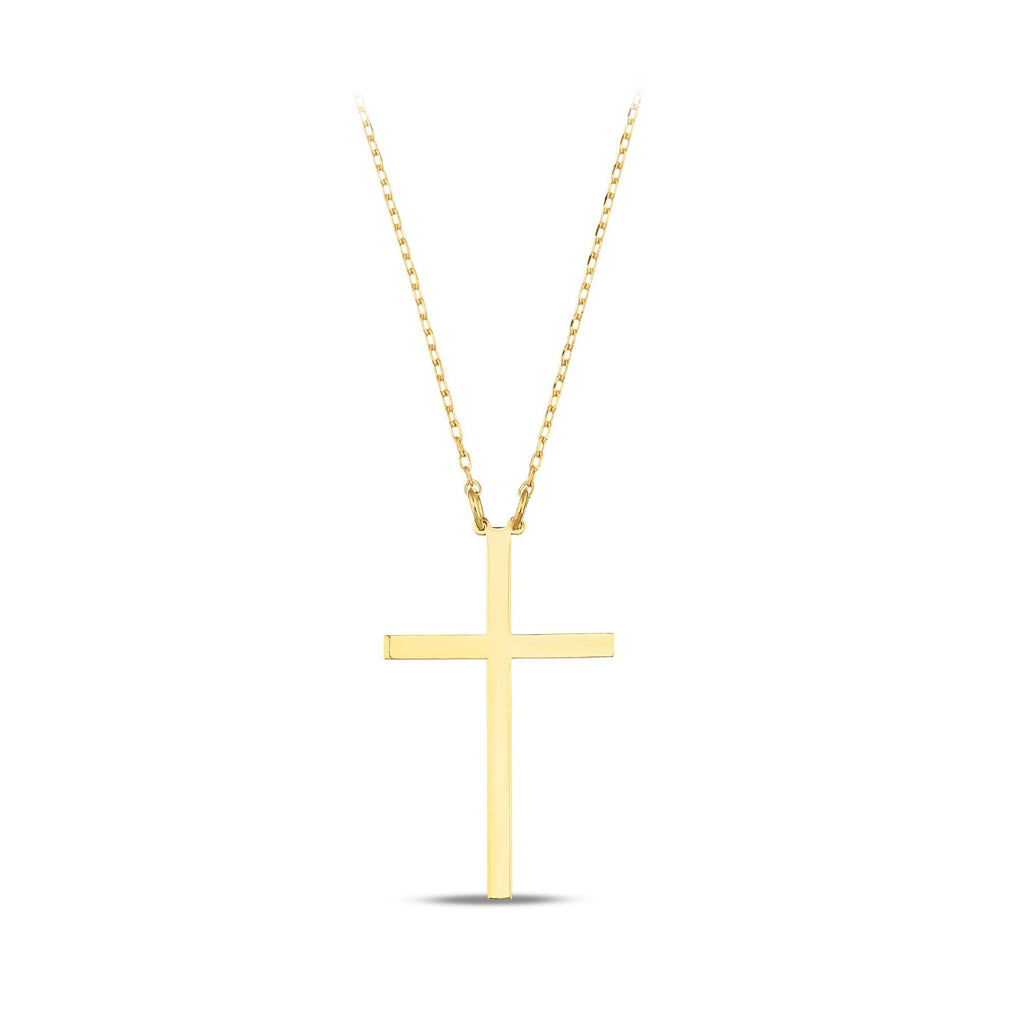 14K Gold Plain Cross Necklace, Solid Gold Cross Pendant, Simple Faith Jewelry, Unisex Gift for Him Her
