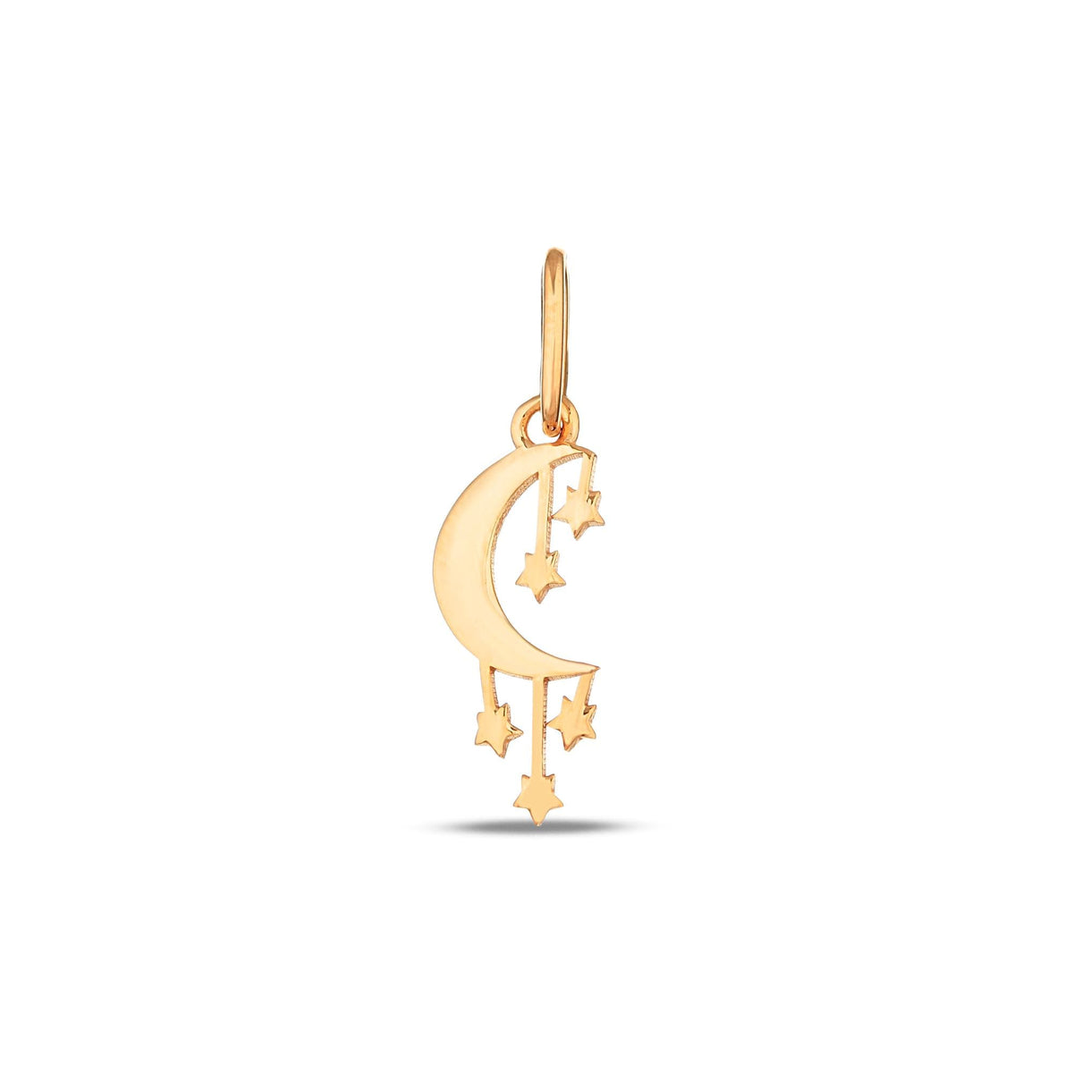 14K Gold Crescent Moon Charm, Dangling Stars Pendant, Celestial Mobile Charm, Whimsical Sky Jewelry, Gift for Her