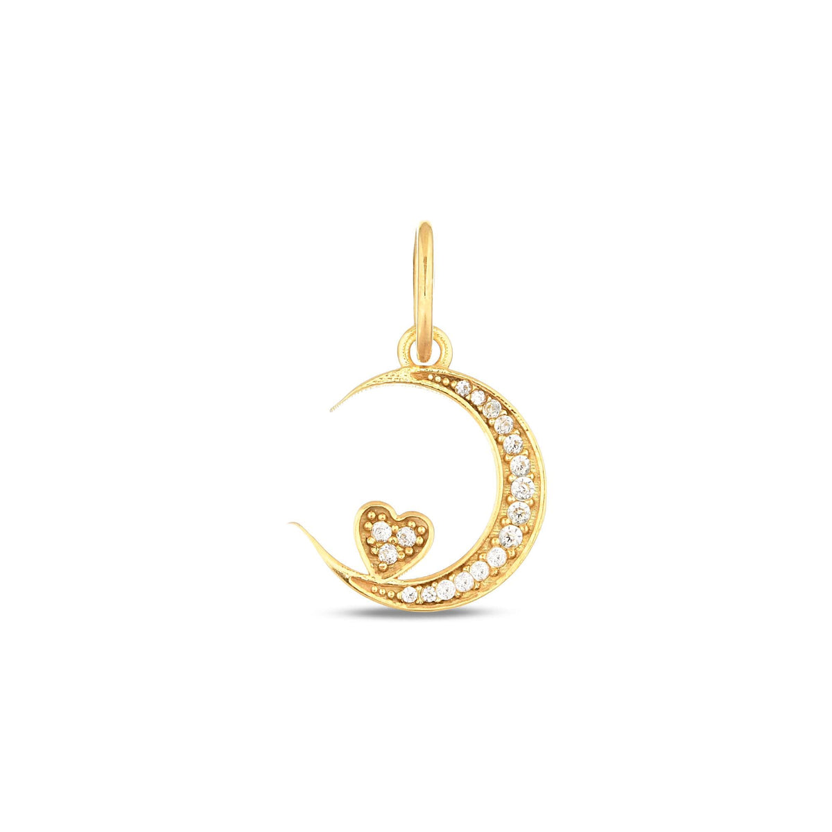 14K Gold Crescent Moon Heart Charm, Pave Lab Diamond Moon Pendant, Celestial Love Charm, Romantic Sky Jewelry, Gift for Her