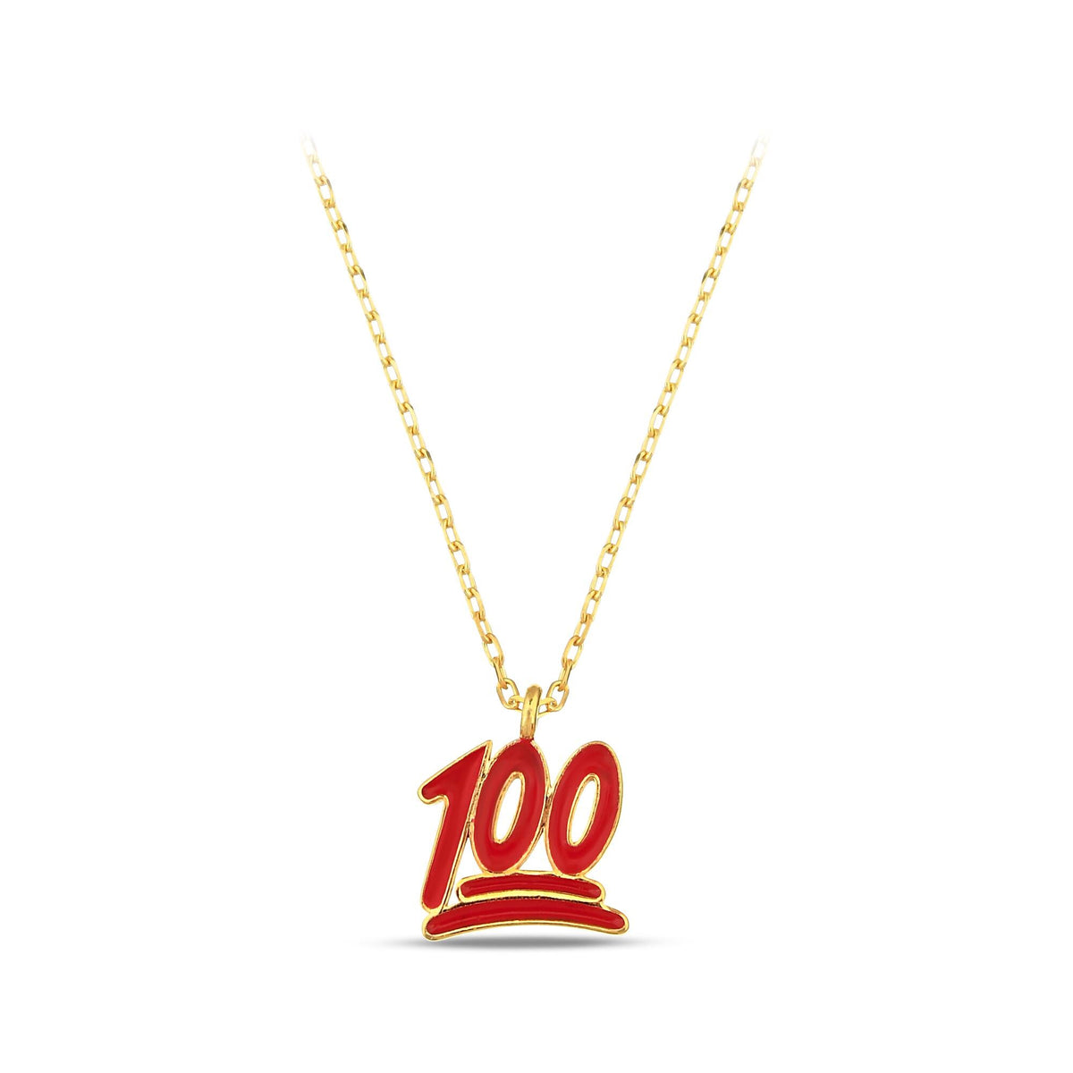 14K Gold 100 Emoji Necklace, Red Enamel Pendant, Trendy Hip Hop Jewelry, Fun Gift for Her Teen