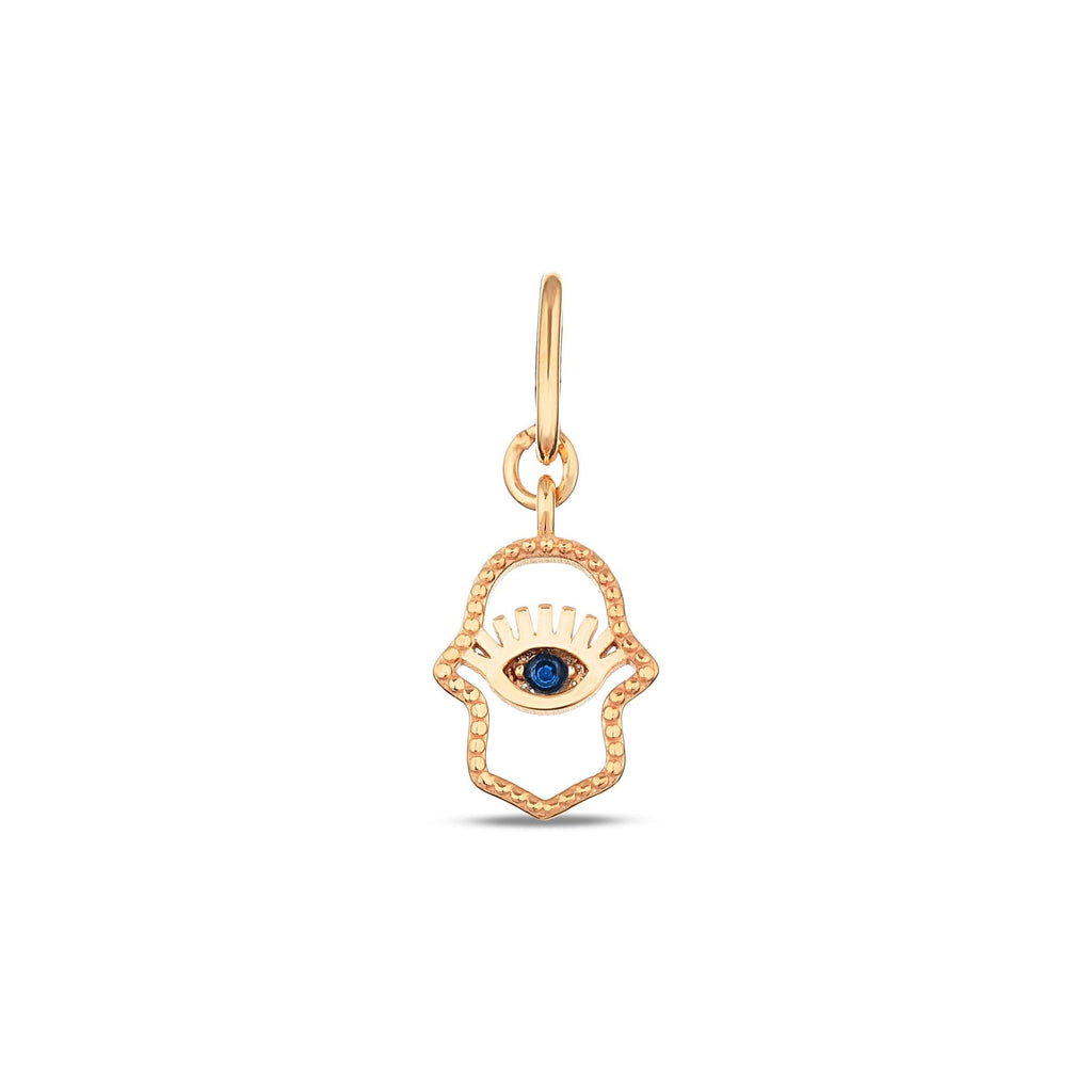 14K Gold Hamsa Evil Eye Charm, Protection Symbol Pendant, Blue Eye Hand of Fatima, Spiritual Talisman Charm, Gift for Her