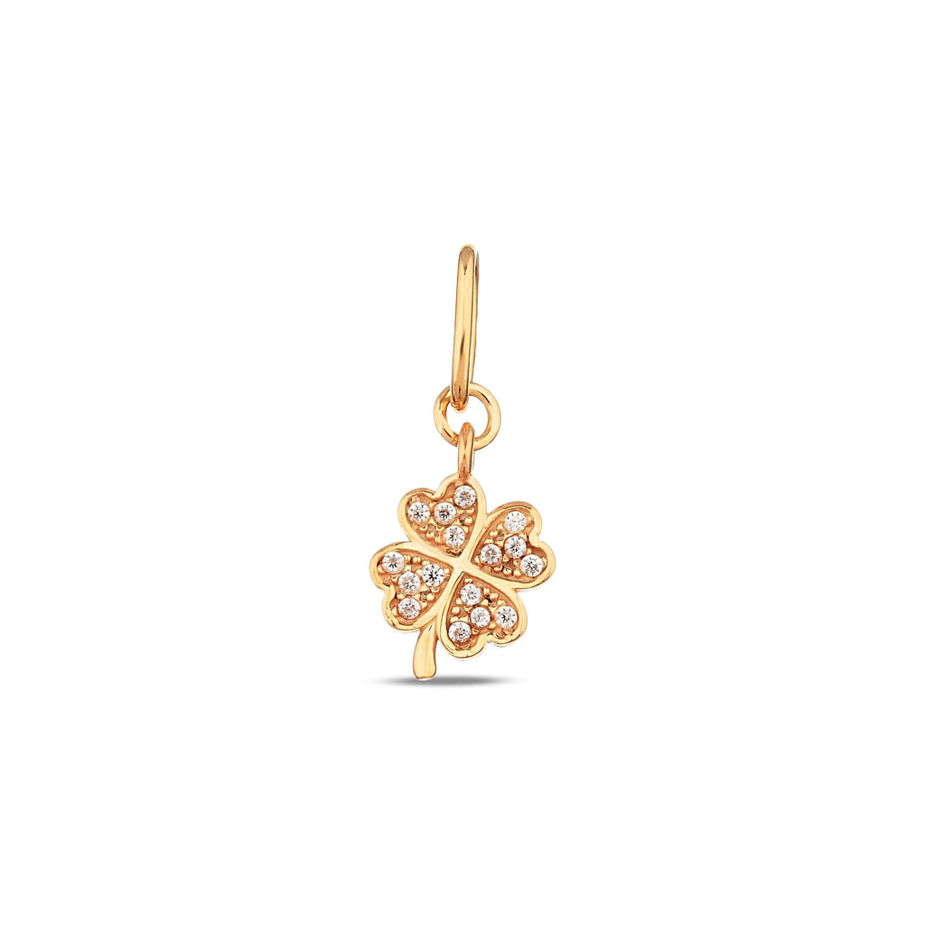 14K Solid Gold Clover Pendant with Lab Diamonds, Four Leaf Clover Necklace, Lucky Charm Jewelry, Gift for Her