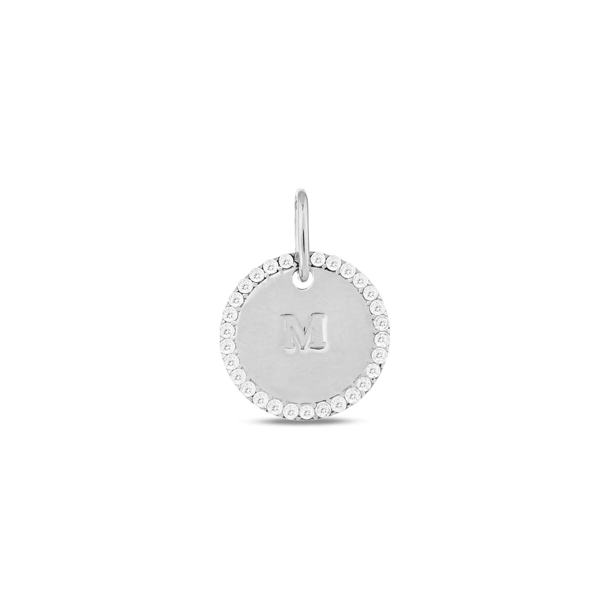 14K Gold Initial Disc Charm, Pave Lab Diamond Halo Letter Coin Pendant, Personalized Alphabet Charm A-Z, Engraved Medallion Jewelry