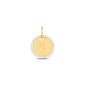 14K Gold Initial Disc Charm, Pave Lab Diamond Halo Letter Coin Pendant, Personalized Alphabet Charm A-Z, Engraved Medallion Jewelry