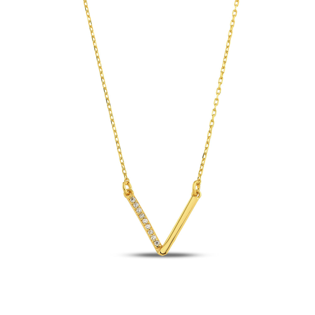18K Gold Vermeil Diamond Necklace, Initial V Necklace, Zircon Letter Pendant, Dainty Personalized Necklace, Gift for Her