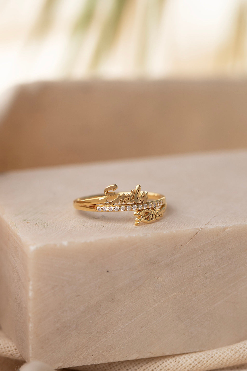 14K Gold Double Name Ring, Personalized Two Name Ring, Custom Script Name Ring with Lab Diamonds, Gift for Her