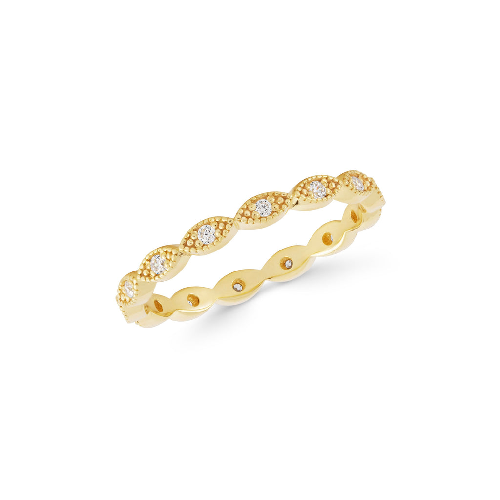 14K Gold Eternity Ring, Vintage Marquise Lab Diamond Band, Milgrain Stacking Ring, Antique Style Ring, Gift for Her