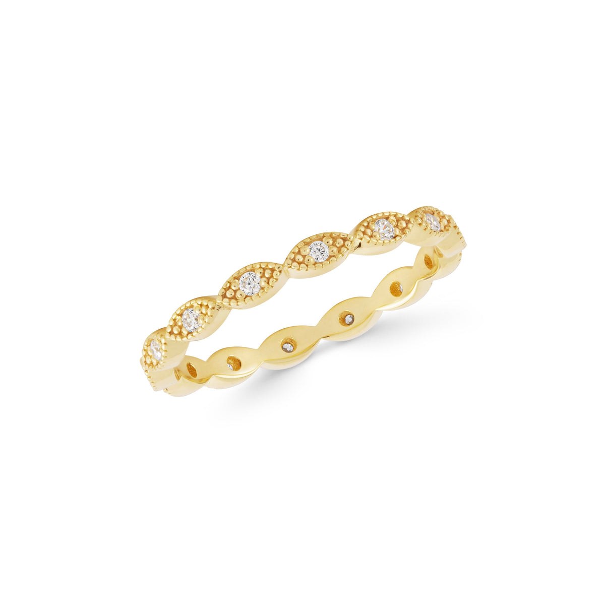 14K Gold Eternity Ring, Vintage Marquise Lab Diamond Band, Milgrain Stacking Ring, Antique Style Ring, Gift for Her