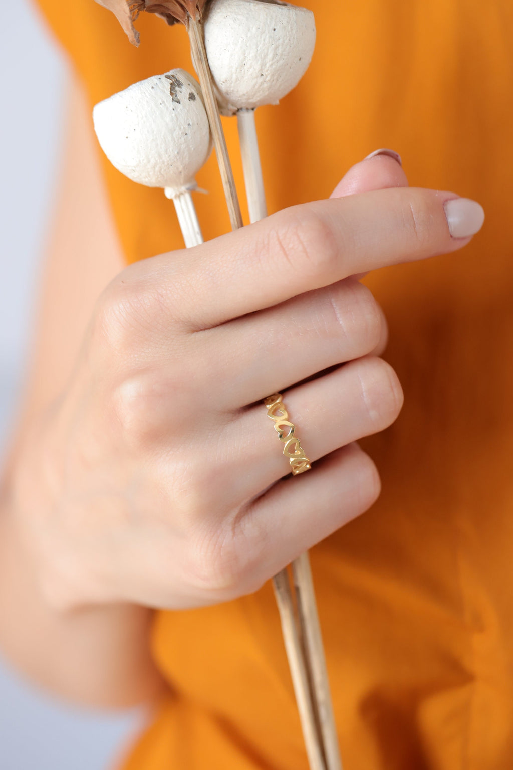 14K Gold Heart Eternity Ring, Bold Open Heart Band, Wide Heart Stacking Ring, Romantic Statement Ring, Gift for Her