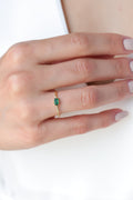 14K Gold Emerald Ring, East West Green Stone Ring, Dainty Solitaire Ring, Minimalist Gemstone Ring, Gift for Her