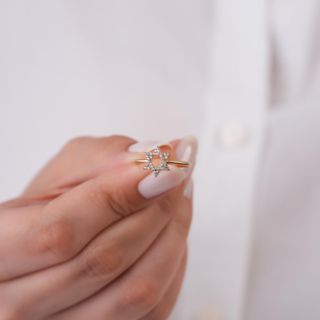 14K Gold Star of David Ring, Pave Lab Diamond Jewish Star Ring, Sparkling Faith Ring, Jewish Jewelry, Gift for Her
