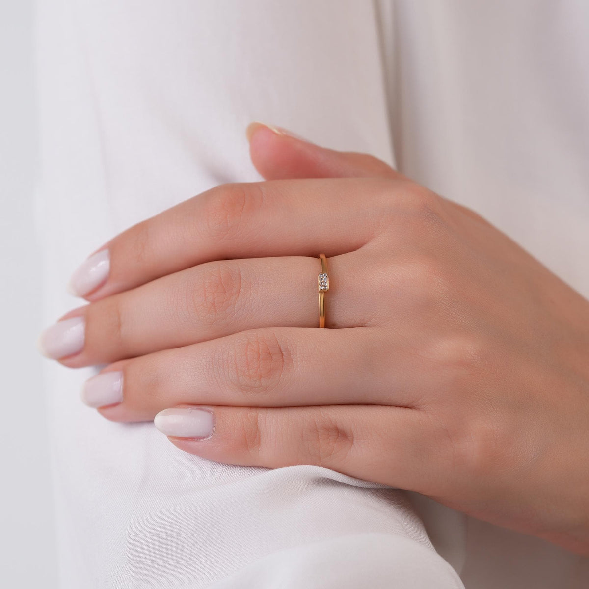 14K Gold Pave Block Ring, Rectangular Lab Diamond Bar Ring, Minimalist Geometric Ring, Dainty Stacking Ring, Gift for Her