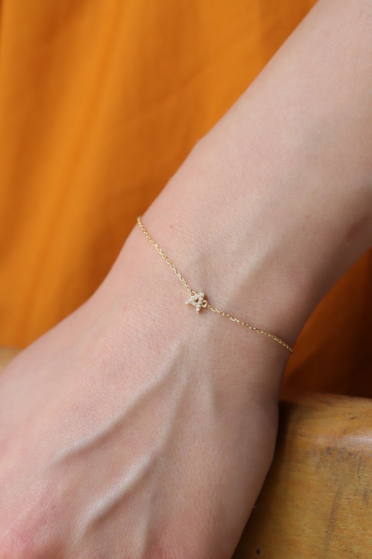 14K Gold Initial Letter Bracelet, Pave Lab Diamond Custom Letter Chain Bracelet, Personalized Alphabet Bracelet A-Z, Gift for Her