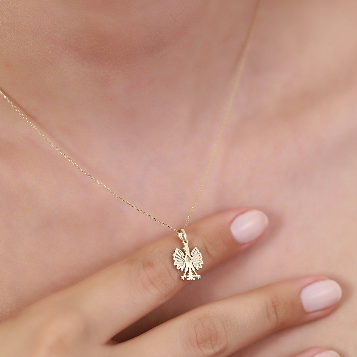 14K Gold Polish Eagle Necklace, Diamond Cut Poland Crest Pendant, Heritage Bird Charm, Symbolic Gift for Her