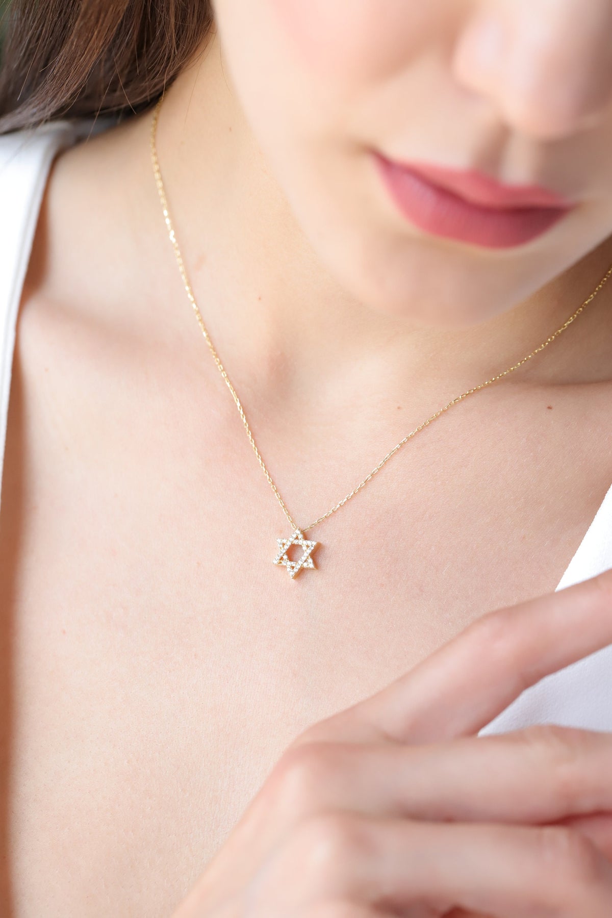14K Gold Pave Star of David Necklace, Lab Diamond Jewish Star Pendant, Sparkling Statement Charm, Gift for Her