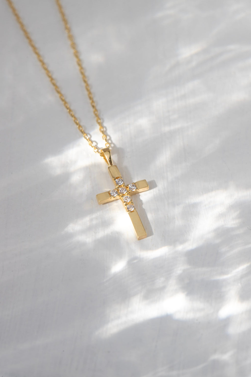14K Gold Half Pave Cross Necklace, Lab Diamond Center Cross Pendant, Two-Tone Design Charm, Gift for Her