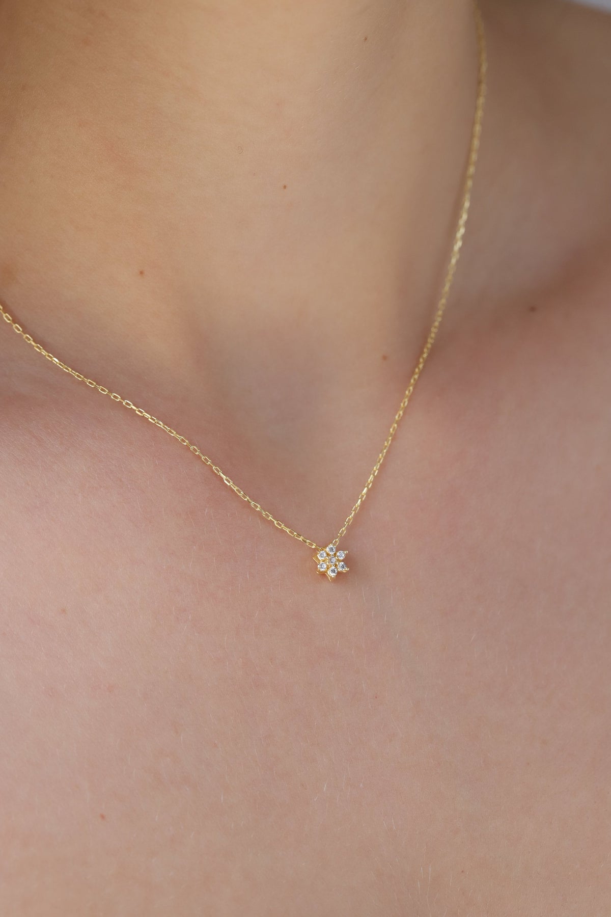 14K Gold Lab Diamond Flower Necklace, Cluster Flower Pendant, Delicate Floral Charm, Gift for Her