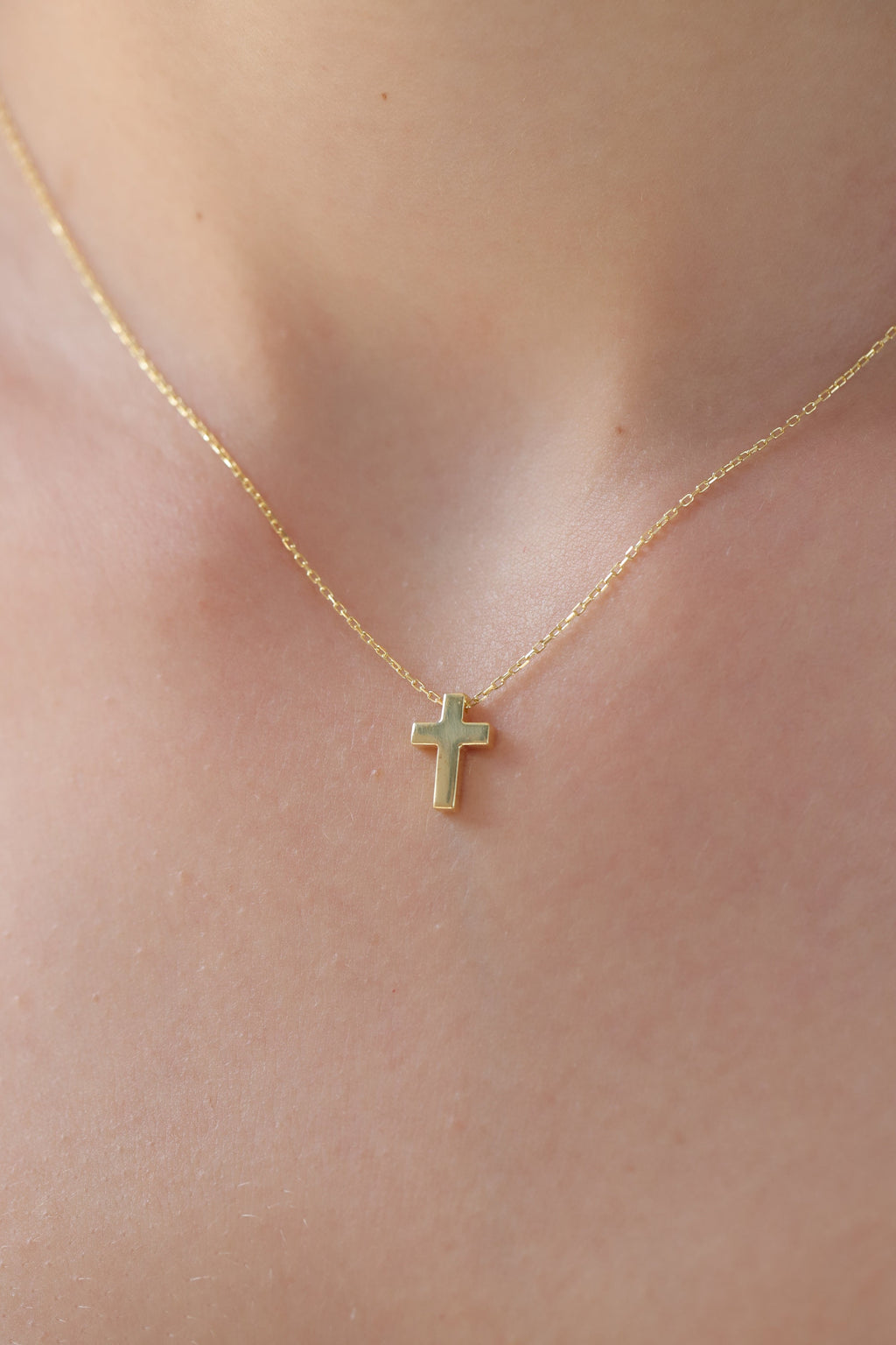 14K Gold Cross Necklace, Classic Solid Cross Pendant, Minimalist Faith Charm, Gift for Her