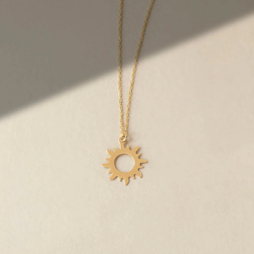 14K Gold Sun Necklace, Open Sunburst Pendant, Boho Celestial Charm, Everyday Gift for Her