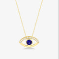14K Gold Evil Eye Necklace, Sapphire Blue Eye Pendant, Pave Lab Diamond Protection Charm, Gift for Her