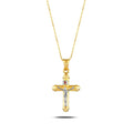 14K Two Tone Gold Crucifix Necklace, Silver Corpus INRI Cross Pendant, Traditional Catholic Charm, Faith Gift