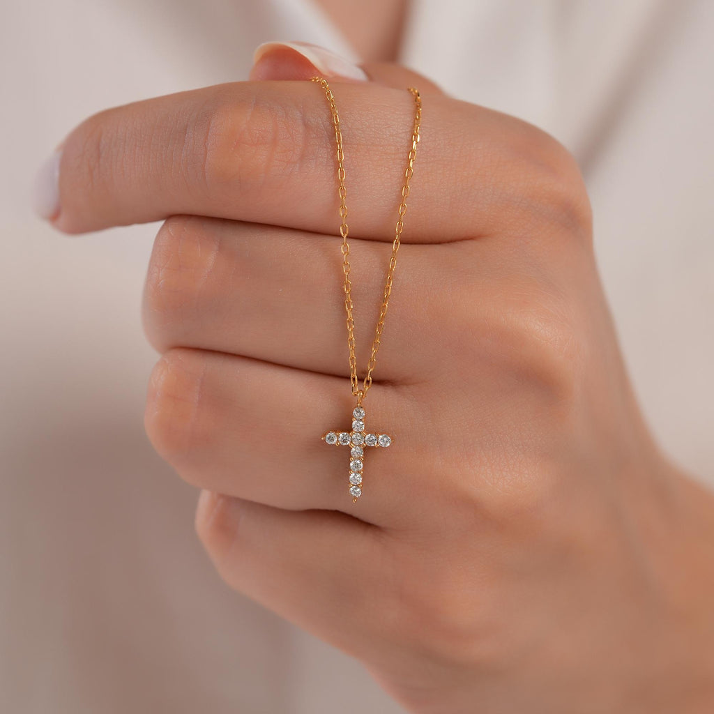 14K Gold Lab Diamond Cross Necklace, Pave Cross Pendant, Confirmation Baptism Gift, Christian Jewelry for Her