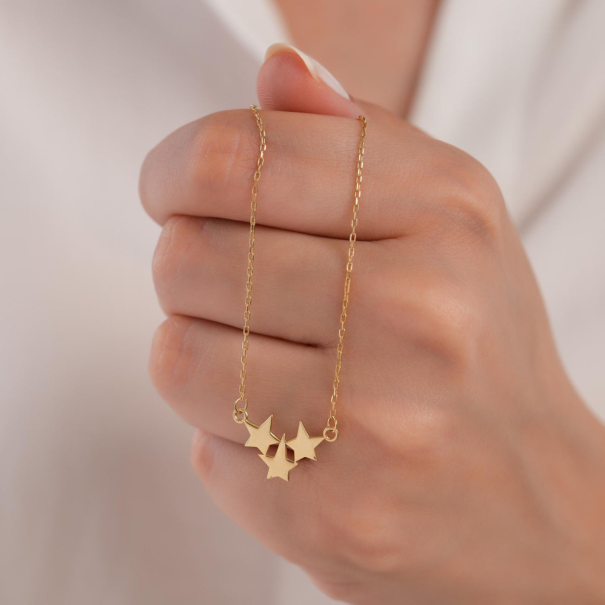 14K Gold Triple Star Necklace, Celestial Star Cluster Pendant, Dainty Minimalist Charm, Gift for Her