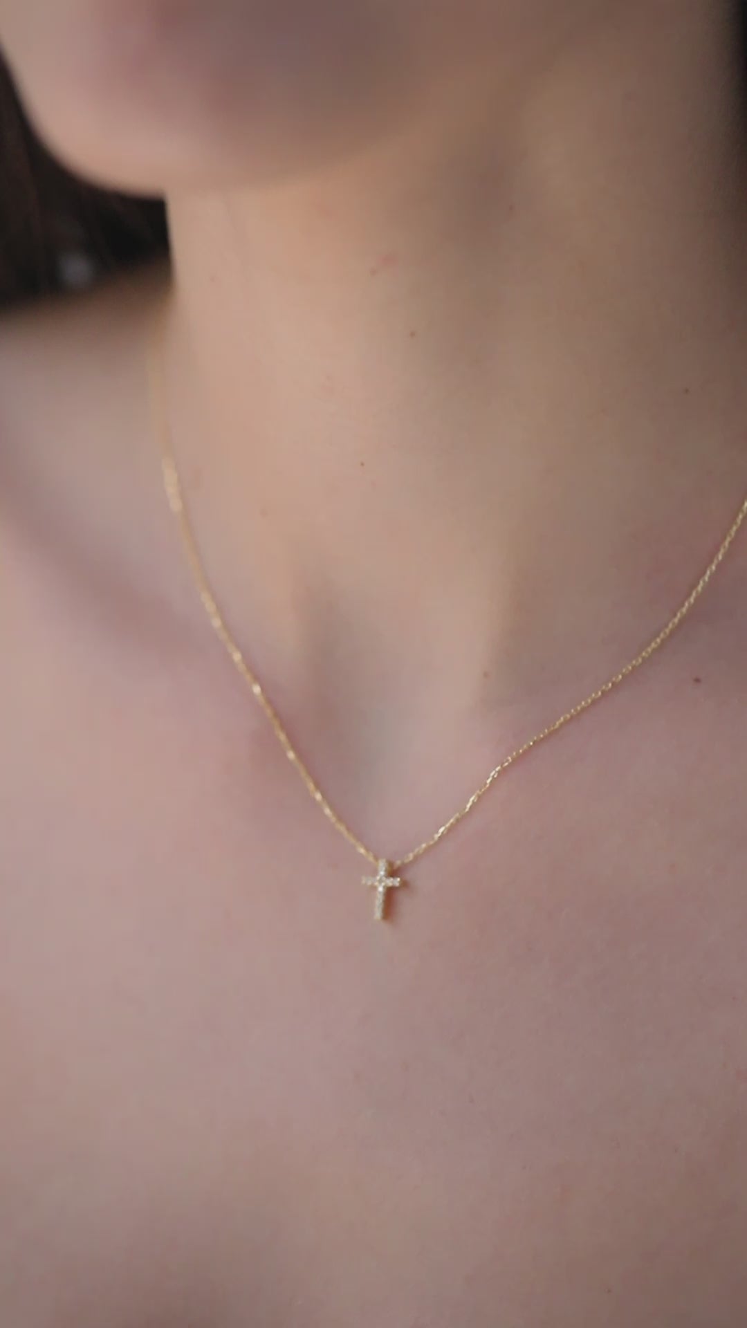 14K Gold Lab Diamond Cross Necklace, Pave Cross Pendant, Sparkling Faith Charm, Gift for Her