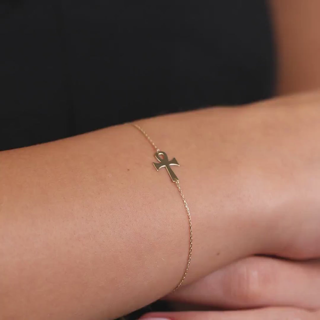 14K Gold Cross Bracelet, Delicate Chain Bracelet with Cross Charm, Minimalist Faith Bracelet, Dainty Layering Jewelry