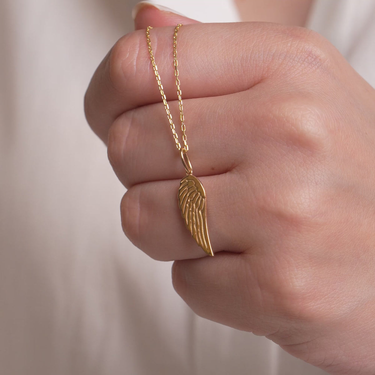 14K Gold Angel Wing Charm, Detailed Feather Pendant, Spiritual Memorial Jewelry, Symbolic Wing Charm, Gift for Her