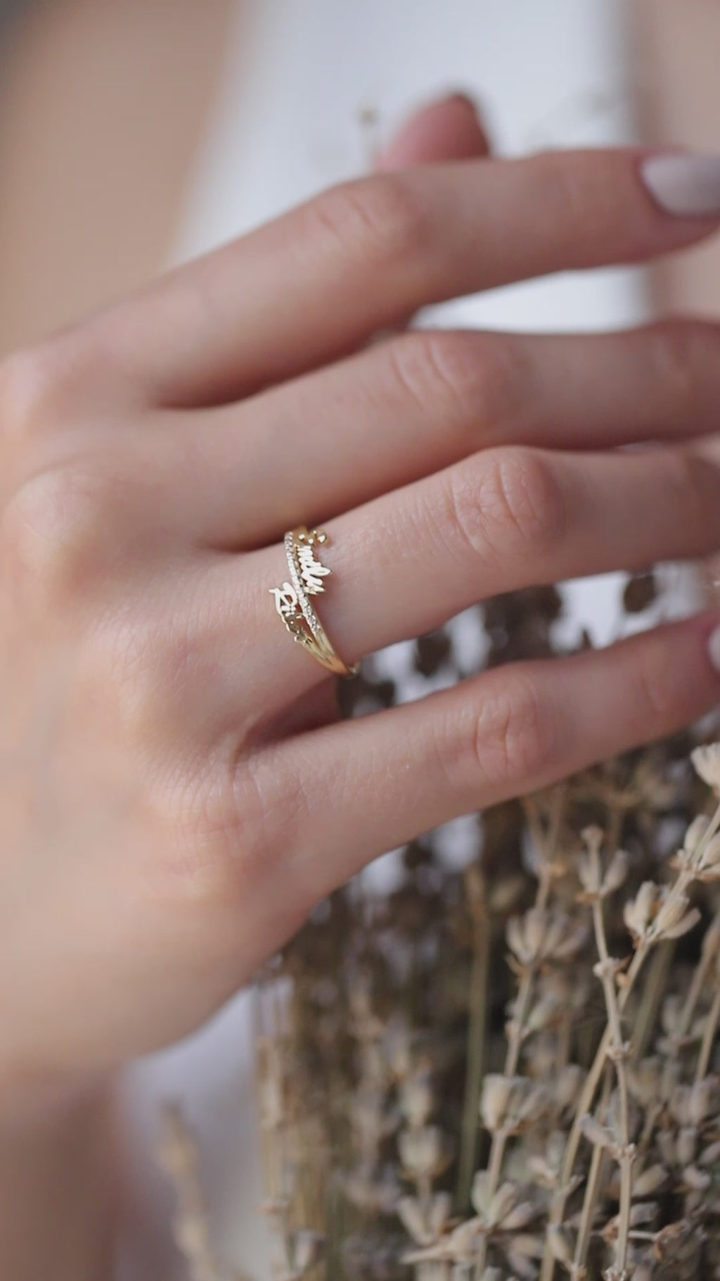 14K Gold Double Name Ring, Personalized Two Name Ring, Custom Script Name Ring with Lab Diamonds, Gift for Her