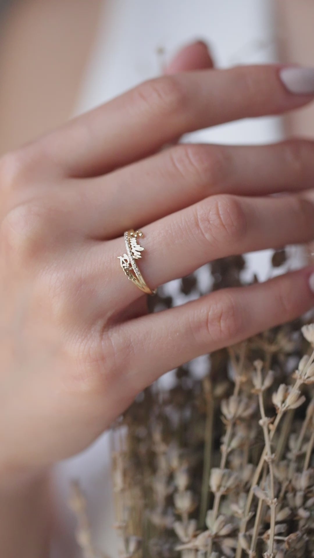 14K Gold Double Name Ring, Personalized Two Name Ring, Custom Script Name Ring with Lab Diamonds, Gift for Her