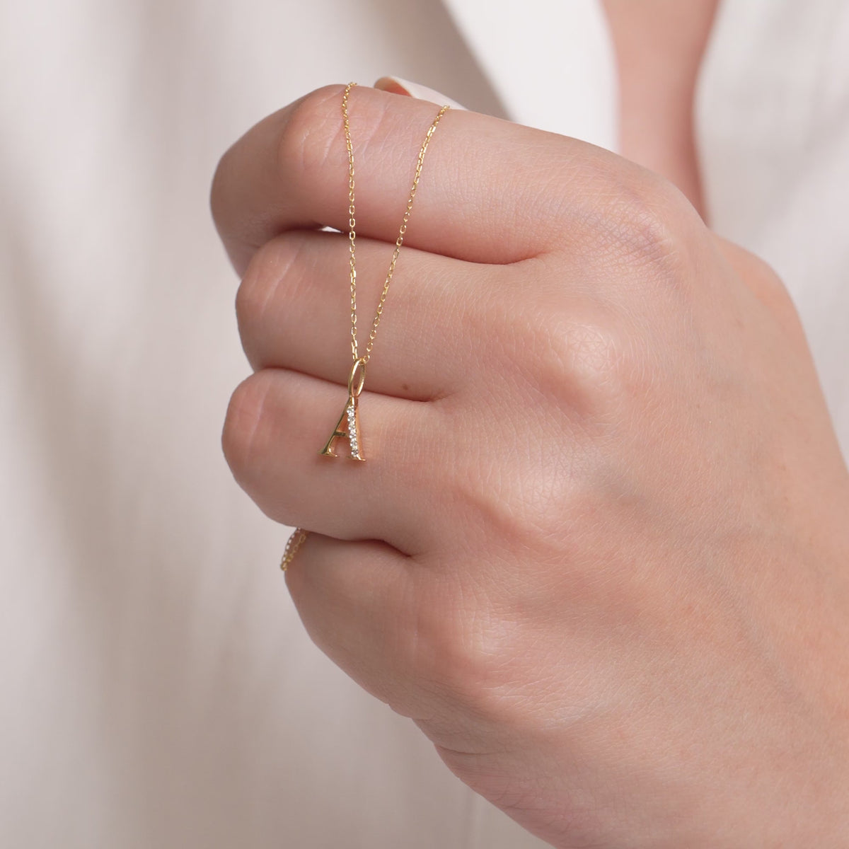 14K Gold Letter Charm with Lab Diamond Accent, Half Pave Initial Pendant, Personalized Alphabet Charm A-Z, Modern Letter Jewelry