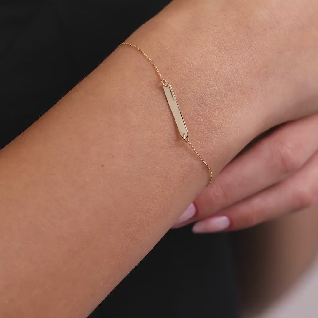14K Gold Engravable Bar Bracelet, Custom Name Plate Chain Bracelet, Personalized Minimalist Bracelet, Gift for Her