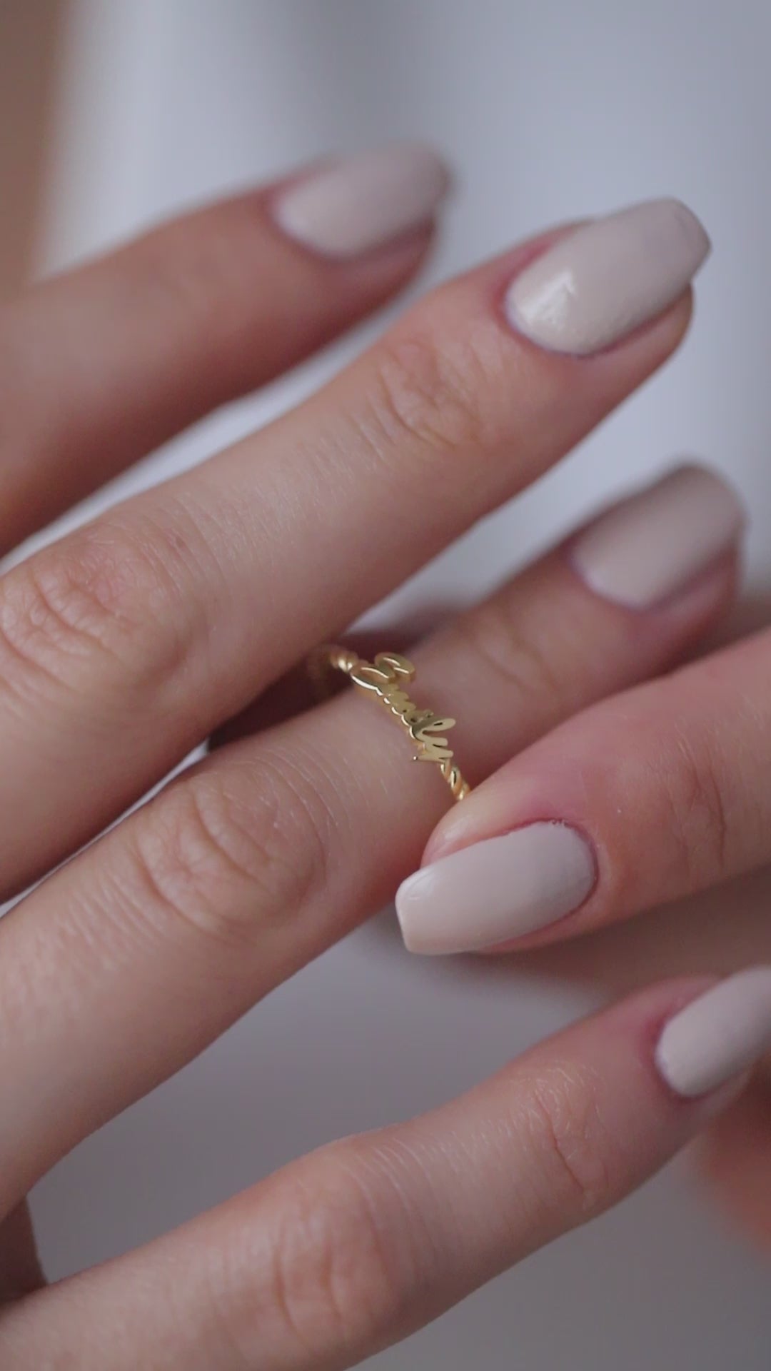 14K Gold Rope Name Ring, Twisted Band Personalized Ring, Custom Script Name Jewelry, Dainty Stacking Ring, Gift for Her