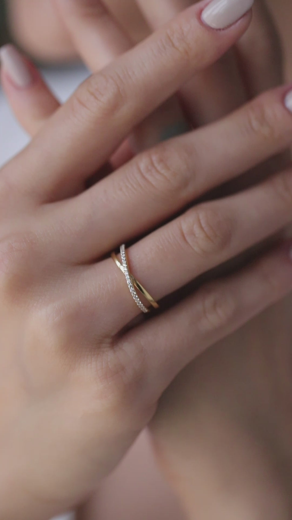 14K Gold Crossover Ring, Pave Lab Diamond X Ring, Criss Cross Band, Double Band Sparkle Ring, Gift for Her